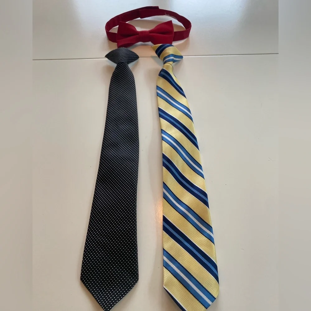 FINAL PRICE - Donating Soon! 3 boys ties- 2 clip on long / neckties, 1 bow tie